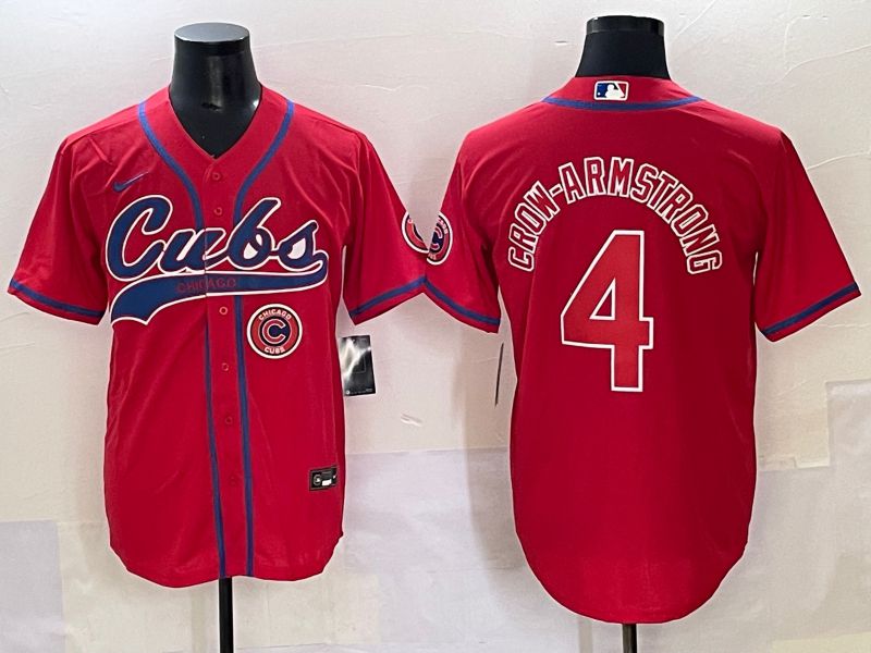 Men 2025 Chicago Cubs #4 Crow-Armstrong Red Joint Name Nike MLB Jersey style 8